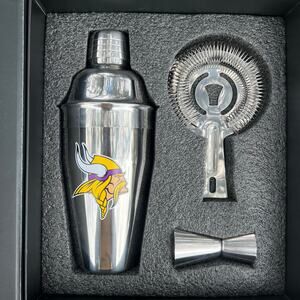 Minnesota Vikings Cocktail Shaker Set Strainer Jigger Stainless NFL Bar Gift Box